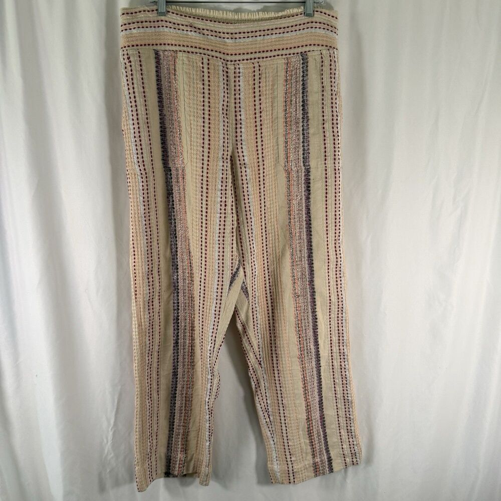 Soft Surroundings Embroidered Pants Women's Large Woven Elastic Waist Pull On